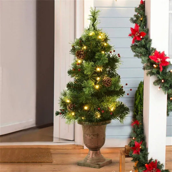 5ft Pre-Lit Artificial Christmas Tree - 100 Clear LED Lights 260 Tips PVC Red Berries Pine Cones UL Adapter