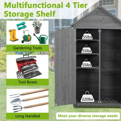 Outdoor Storage Cabinet, Garden Wood Tool Shed, Outside Wooden Shed Closet With Shelves And Latch For Yard 39.56x 22.04x 68.89