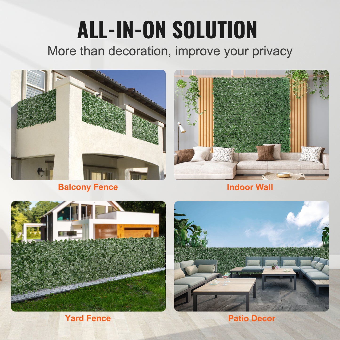 VEVOR Ivy Privacy Fence, 96 X 72 In Artificial Green Wall Screen, Greenery Ivy Fence With Mesh Cloth Backing And Strengthened Joint, Faux Hedges Vine Leaf Decoration For Outdoor Garden, Yard, Balcony