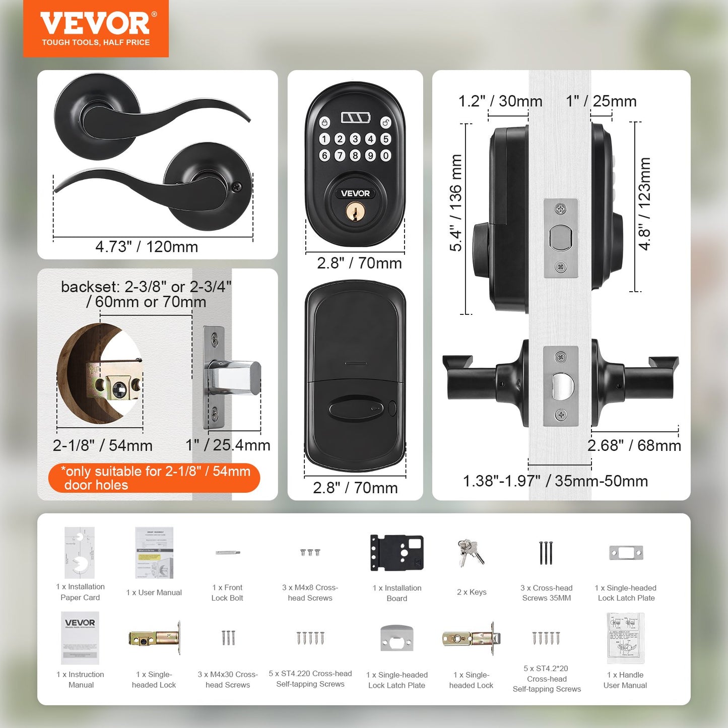 Keyless Entry Door Lock With Handle Electronic Door Lock Password And Key