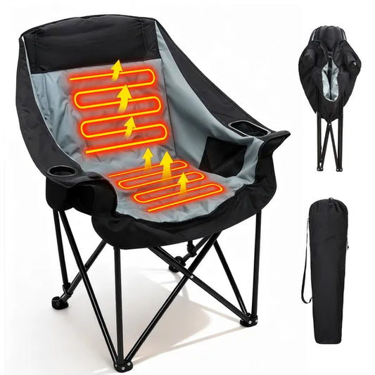 Oversized Double Heated Camping Chair, Patio Lounge Chairs With 3 Heat Levels, Portable Folding Heated Chair Round Moon Saucer Folding Lawn Chair Outdoor Chair For Camping, Lounge Patio
