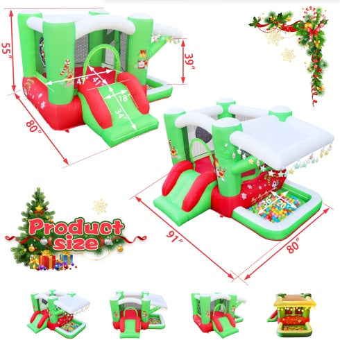 Christmas Jump  N Slide Inflatable Bouncer For Kids Complete Setup With Blower - 80 X 91 Play Area - 55 Tall