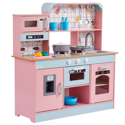 Christmas Gift! Kitchen Playset Kids Pretend Cooking Play Toy 24 Piece Accessories Pink