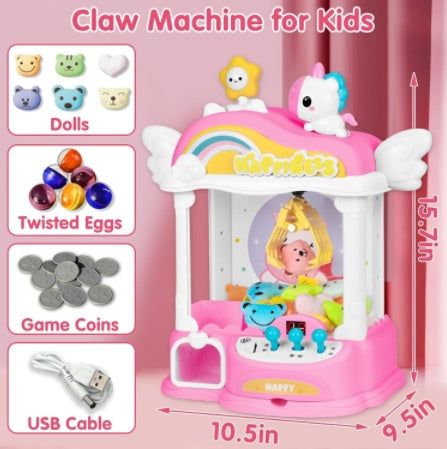 Pink Mini Claw Machine Unicorn Toy Suitable For Children Aged 6-8 Arcade Game Vending Machine, With LED Lights And Adjustable Sound Gift