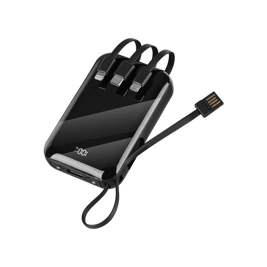 Black multi-port charging hub with USB cable on a white background