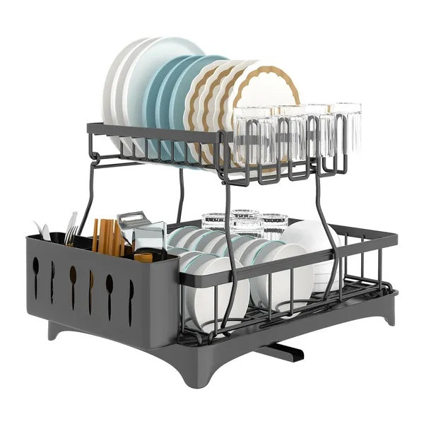 Dish Drying Rack With Drainboard Detachable 2-Tier Dish Rack Drainer