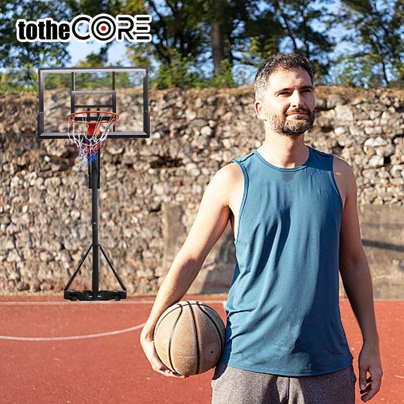 TotheCORE Basketball Stand 7.55-10.00 Ft Adjustable Portable Basketball Hoop & Goal PC Backplate, Large Base & Wheels