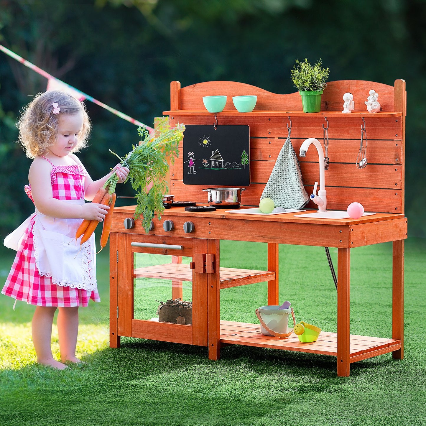 Wooden Mud Kitchen Outdoor Toy Play Kitchen Set For Kids Pretend Playset