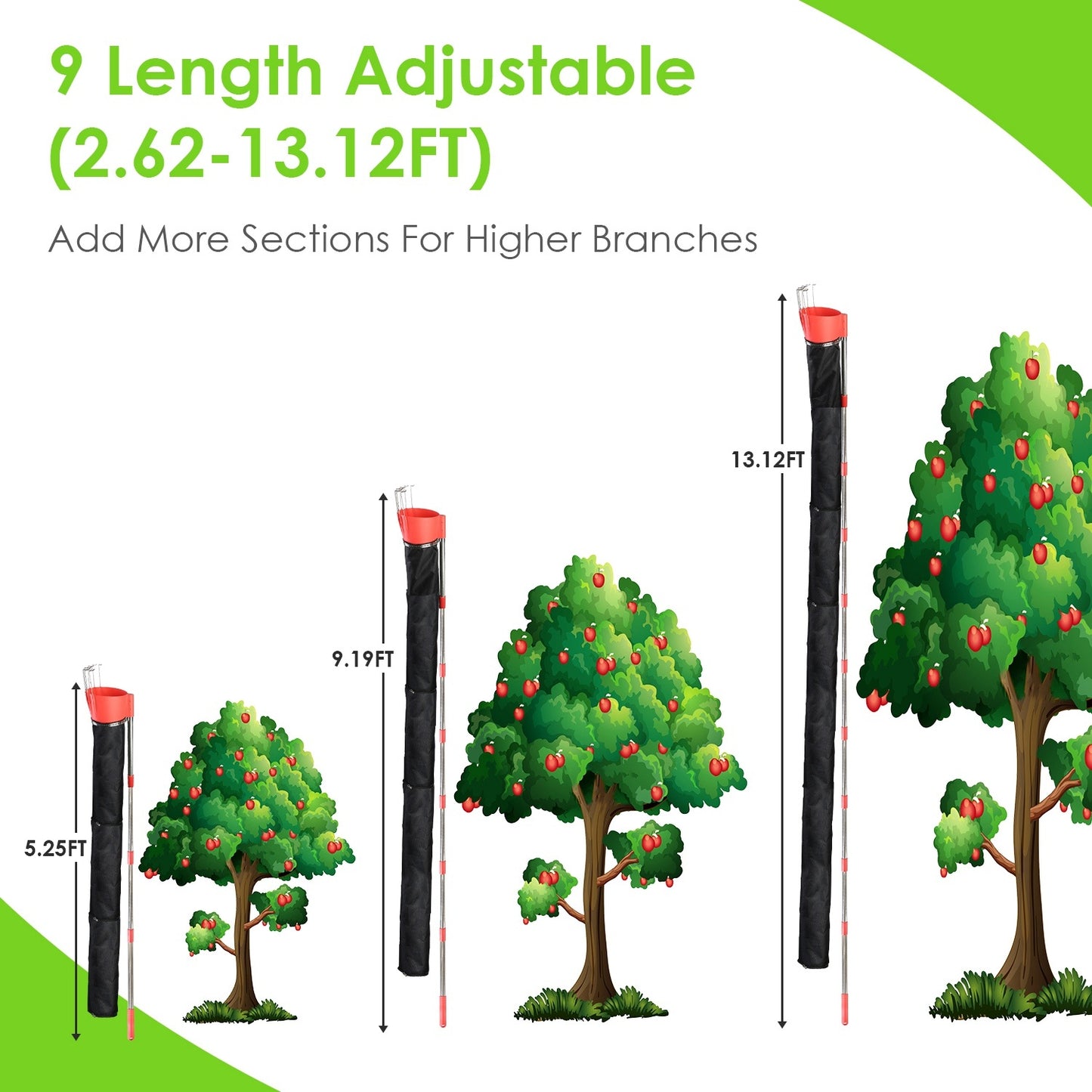 1Pc 13FT High Reach Fruit Picker Pole With Harvest Bag Heavy Duty Fruit Picking Tool With Basket Funnels Collect Bag For Mango Avocado Lemon Apples Pears