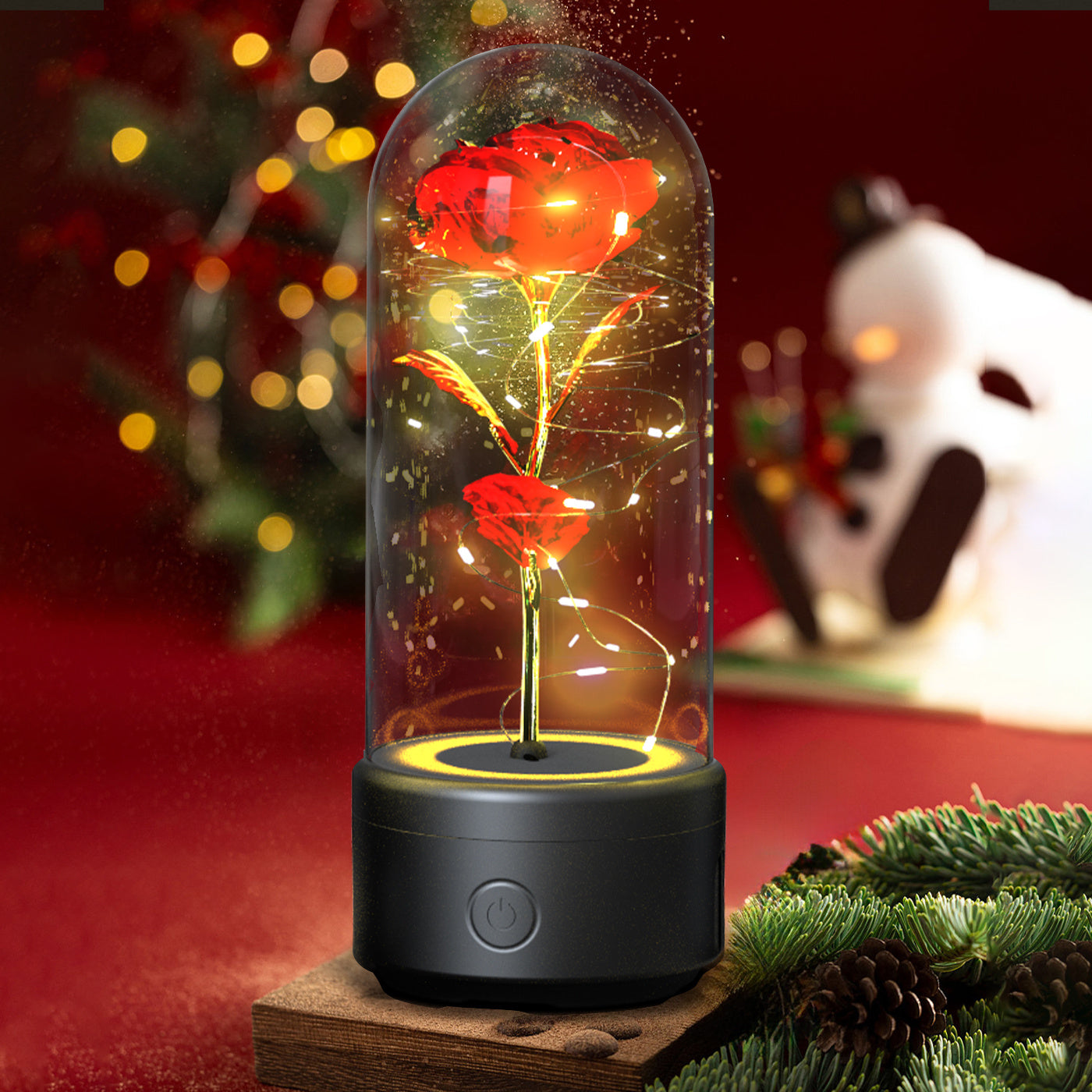 Creative 2 In 1 Rose Flowers LED Light And Bluetooth-compatible Speaker Gift Rose Luminous Night Light Ornament In Glass Cover