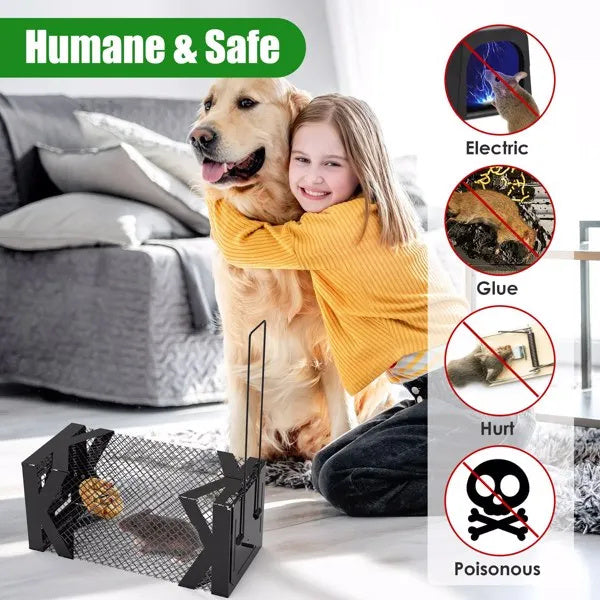 Humane Mouse Trap Cage, Non-Lethal  No Electricity Glue Chemicals , Heavy Duty 1.15mm Metal  Rustproof , Easy Catch & Release For Mice Voles Hamsters, Indoors Outdoors Use
