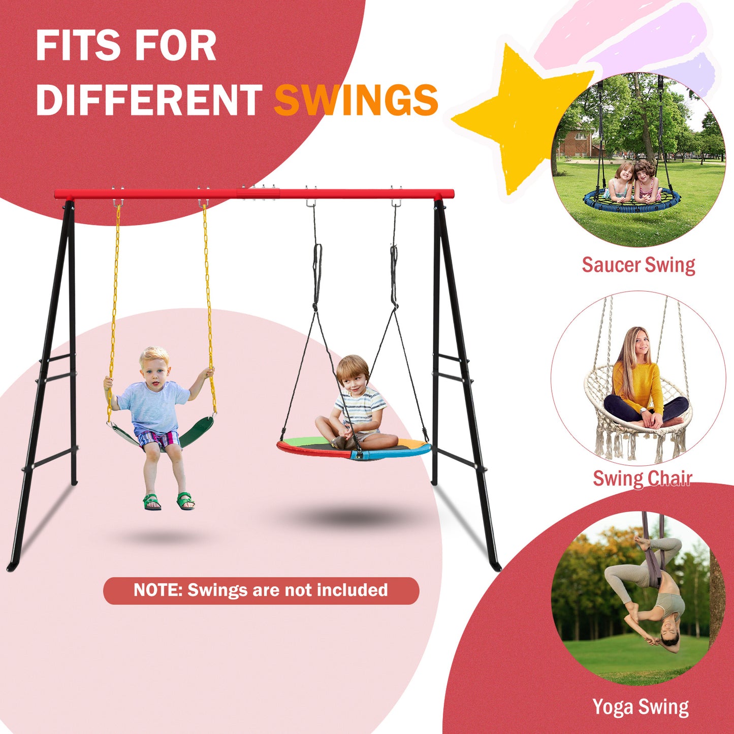 Swing Stand, For Children And Adults, 500 Lbs Heavy-duty Metal A-frame Backyard Swing, For Indoor And Outdoor Use, Red, Stand Only