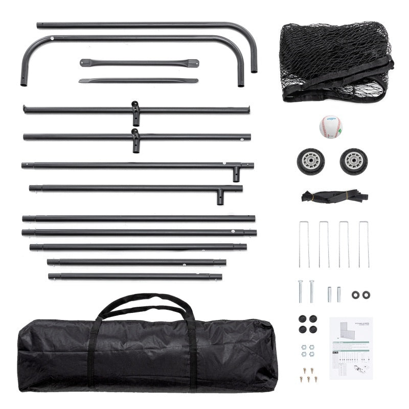 Portable Type Baseball Hitting Cage Net, Wheeled Baseball Pitching Net 84 Inches High X 84 Inches Wide, With 42 Inches X 42 Inches Opening, Including Tote Bag