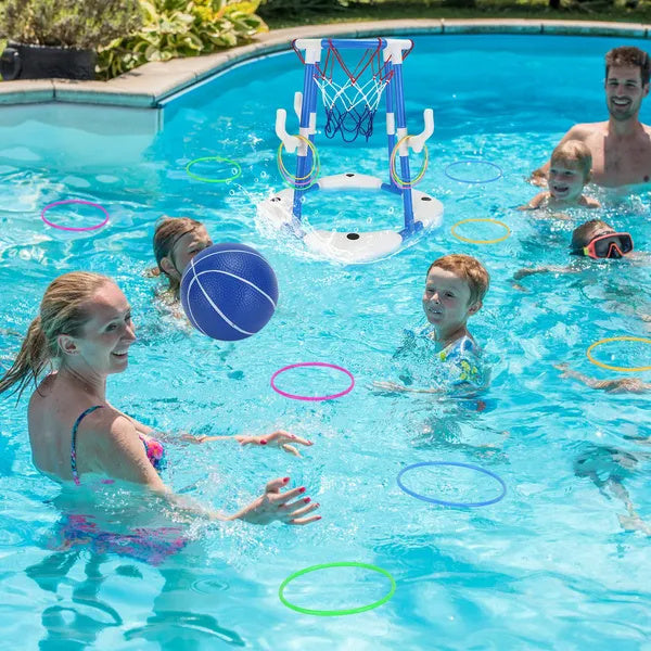 Summer Pool Basketball Hoop Toy Set With 4 Basketballs 4 Circles Floating Swimming Pool Basketball Games Poolside Water Play Toy For 3-12Years Old Kids Adults GPCT5441