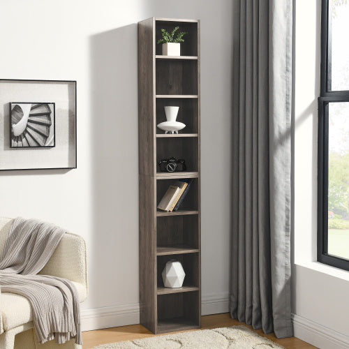 8 Tier Media Tower, CD DVD Slim Locker With Adjustable Shelves, High & Narrow Bookshelf Display , Suitable For Home Office, Multifunctional Double Deck Bookshelf