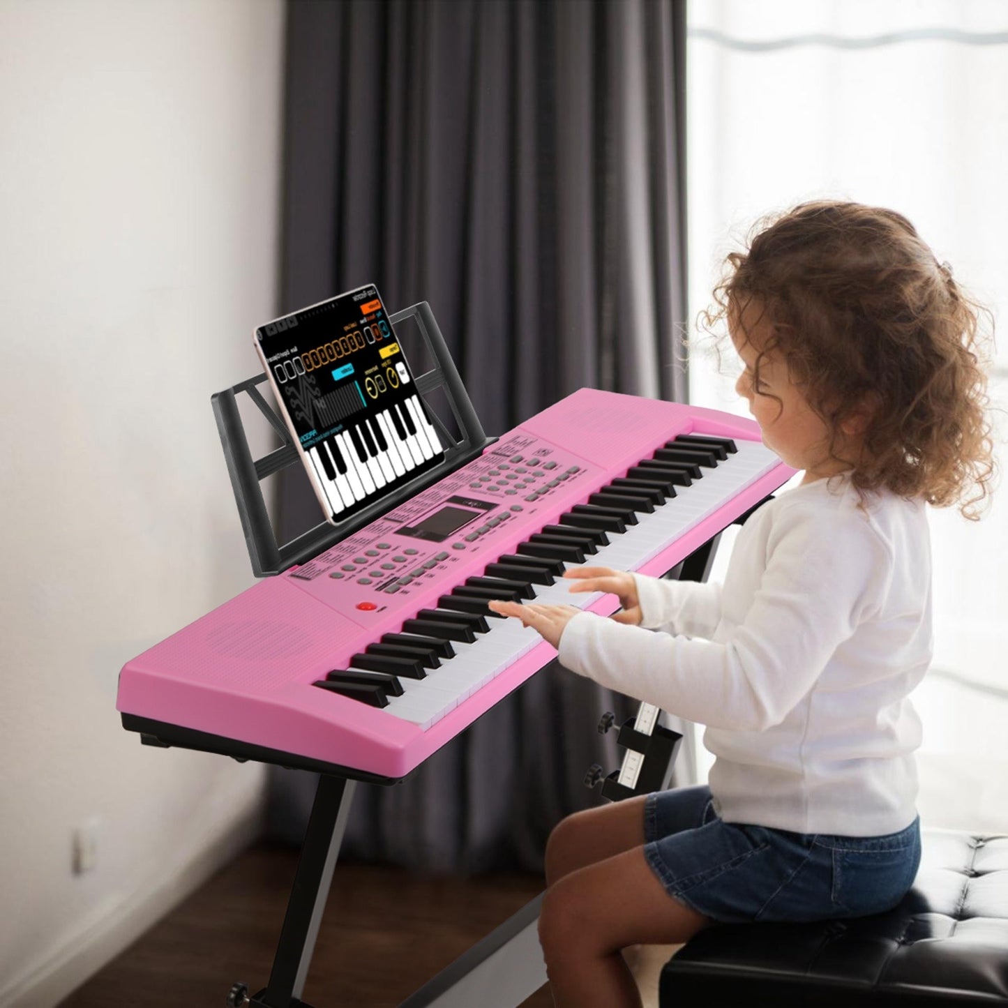 3 Types Options -- 1Pc 61 Keys Digital Music Keyboard Electric Piano Electronic Musical Instrument Kids Learning Keyboard With Microphone Stand For 3-12 Year Old Kids Girls Boys