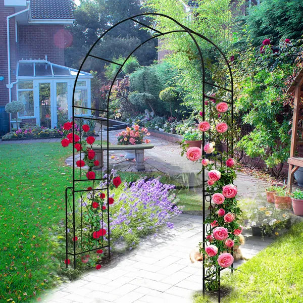 Metal Garden Arch W55'' X H94.5'' Garden Arbor Trellis Climbing Plants Support Rose Arch Outdoor Arch