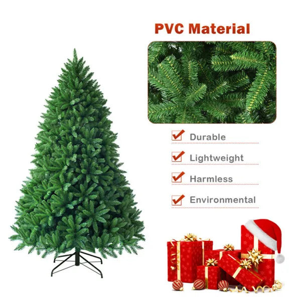 5FT Artificial Green Christmas Tree - 600 Realistic PVC Tips, Hinged Design, Sturdy Metal Stand