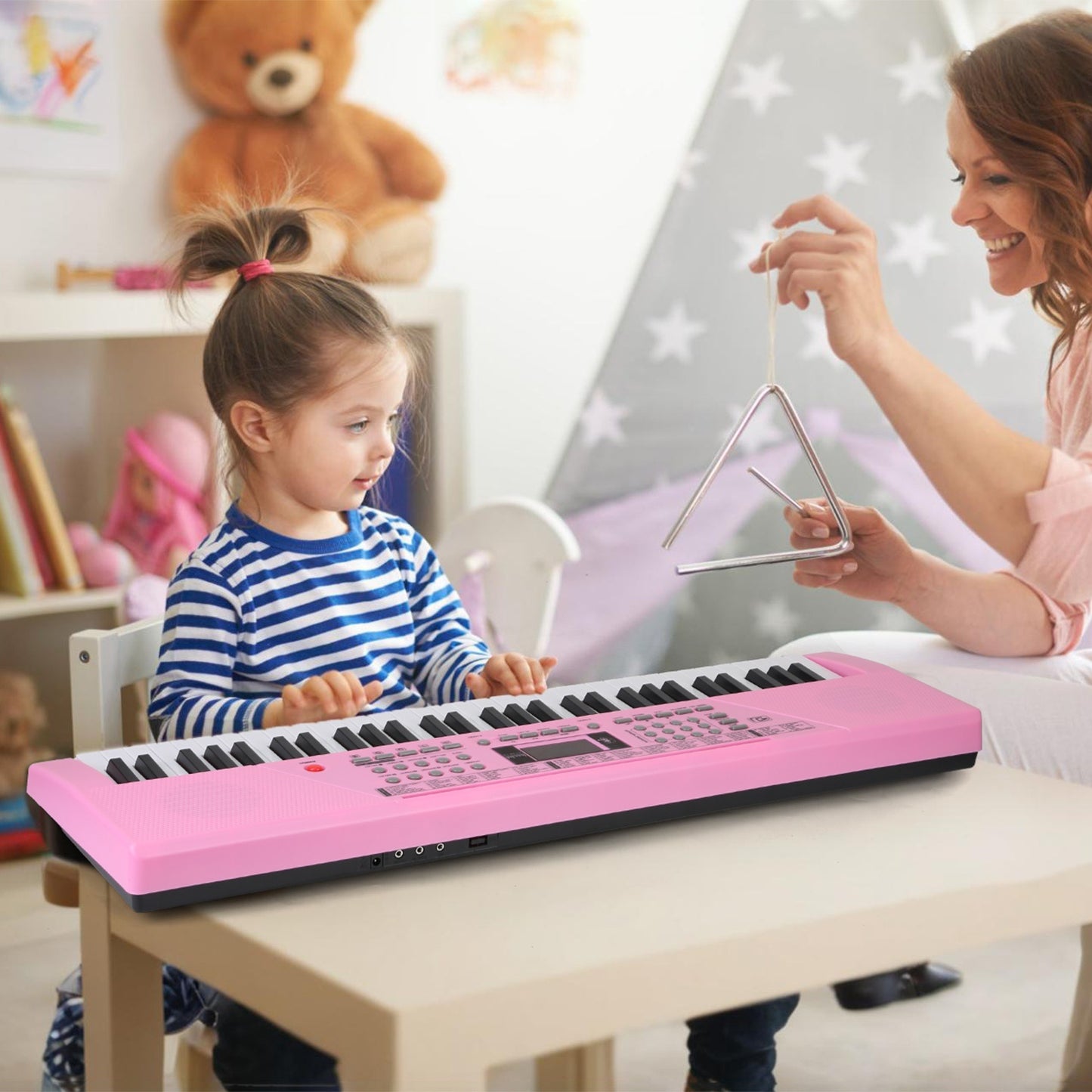 3 Types Options -- 1Pc 61 Keys Digital Music Keyboard Electric Piano Electronic Musical Instrument Kids Learning Keyboard With Microphone Stand For 3-12 Year Old Kids Girls Boys