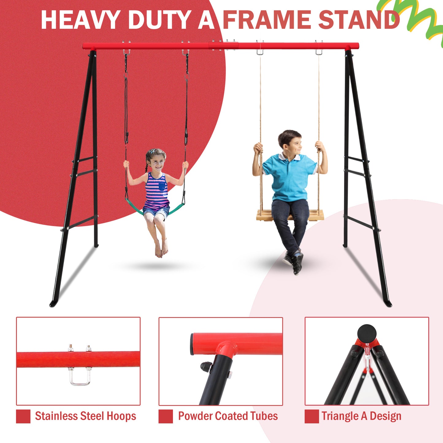 Swing Stand, For Children And Adults, 500 Lbs Heavy-duty Metal A-frame Backyard Swing, For Indoor And Outdoor Use, Red, Stand Only