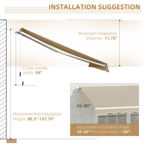 Outsunny 13 X 8 Retractable Awning, Patio Awnings, Sunshade Shelter W  Manual Crank Handle, UV & Water-Resistant Fabric And Aluminum Frame For Deck, Balcony, Yard, Beige