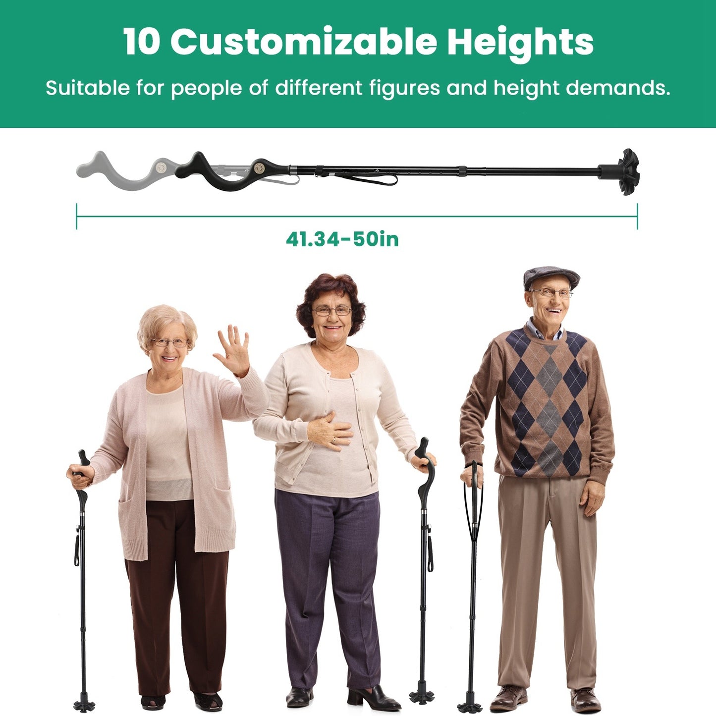 1Pc Posture Walking Cane For Men Women Old People Collapsible Walking Cane Heavy Duty Walking Stick With 10 Adjustable Heights For Hiking