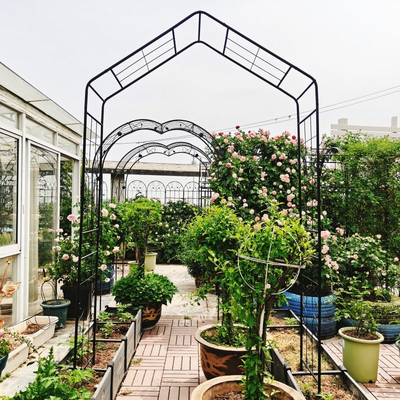 Metal Garden Arch, 56.3 Inches Long X 16.93 Inches Wide X 94.5 Inches High, Climbing Plant Support, Rose Arch, Outdoor Black,
