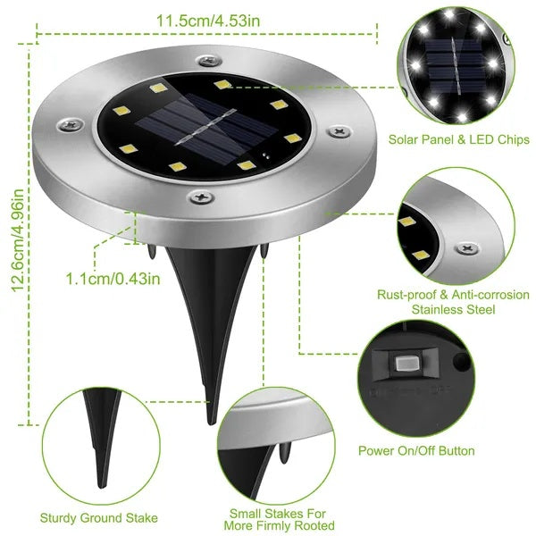 4Pcs Solar Powered Ground Light Outdoor IP65 Waterproof Buried