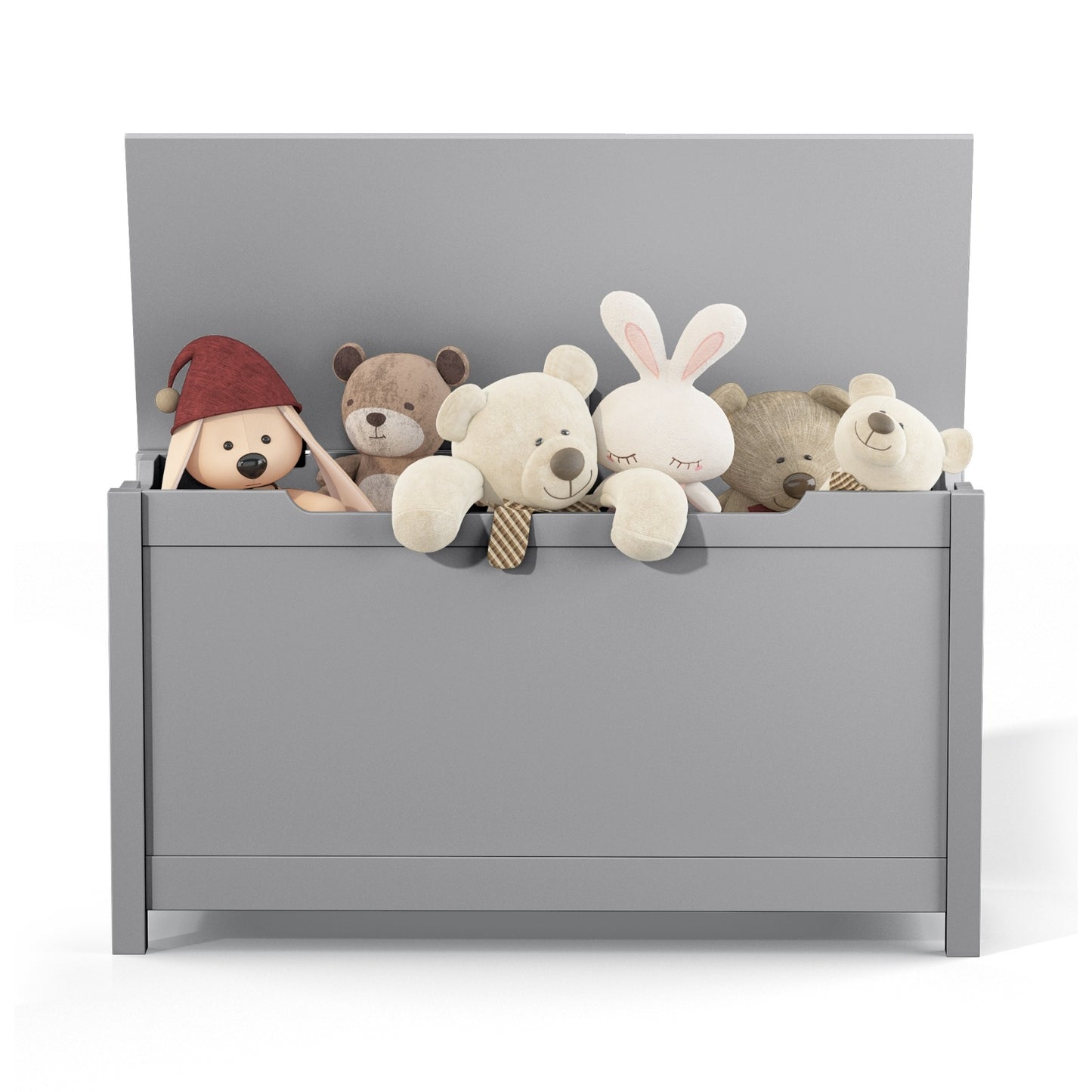 Kids Wooden Toy Box Storage With Safety Hinged Lid Gray