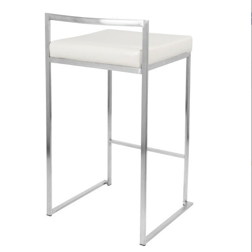 Fuji Contemporary Stackable Counter Stool In White Faux Leather By LumiSource - Set Of 2