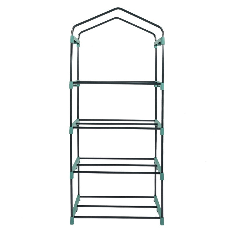 69x49x160cm PE Fabric Flower Room, Black Iron Pipe Pointed Mini Strip, 4-layer Grid Flower Rack With Zipper Roll Door