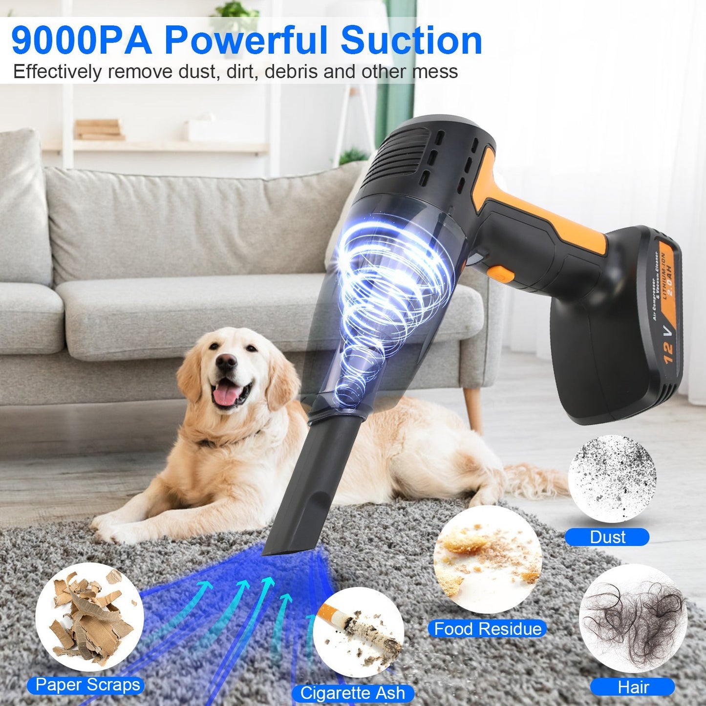 1Pc 4 In 1 Cordless Car Vacuum Cleaner And Tire Inflator With LED Light Digital Display Tire Pressure Gauge 150PSI Rechargeable Air Compressor Pump Essential Car Accessories