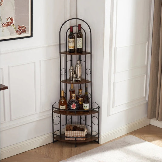 Corner Storage Shelf, 4 Tier Corner Bookshelves, Plant Shelf with Metal Frame, For Living Room, Kitchen, Home Office, Modern Style Plant Stand With Metal Frame
