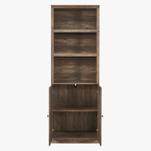 1 Door Bookshelf With USB Port And 3 Open Bookshelf Bookshelves Side Cabinet Storage Shelves, Rustic Brown