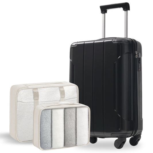 20-Inch Hardshell Carry-On Luggage, Lightweight Durable ABS Suitcase With Spinner Wheels, Built-in TSA Lock, 2 Packing Cubes, Black