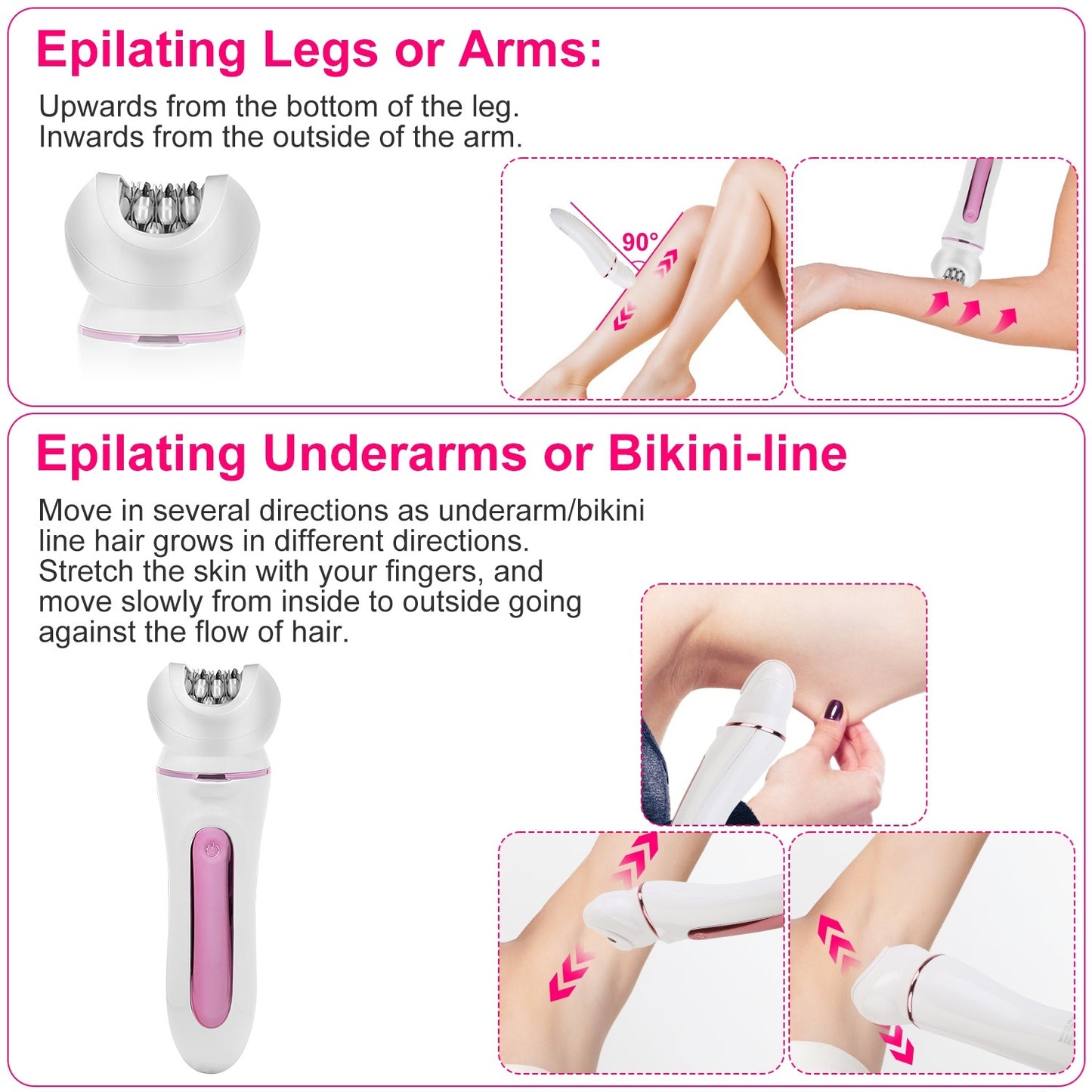 1Pc 5 In 1 Electric Body Epilator Rechargeable Women's Grooming Kit Epilator Shaver Facial Brush Callus Remover 5 Point Massager With LED Light LED Display Charging Base