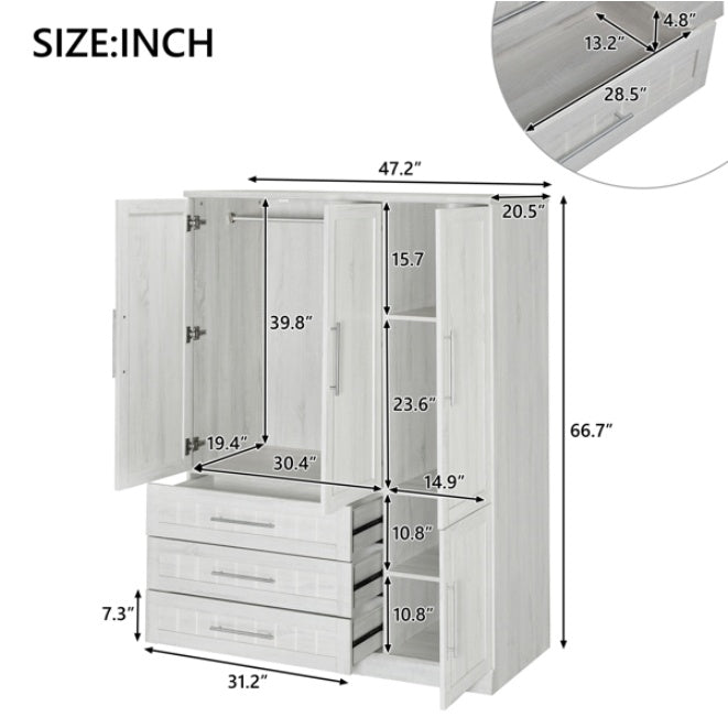4 Door Wardrobe Armoire Closet With 3 Drawers