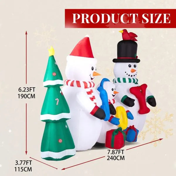 8FT Lighted Christmas Inflatable Decoration, Inflatable Snowman Family With JOY And Xmas Tree, Funny Blow Up Yard Decorations With Built-in LED Lights For Holiday Party Front Yard Lawn Garden Decor