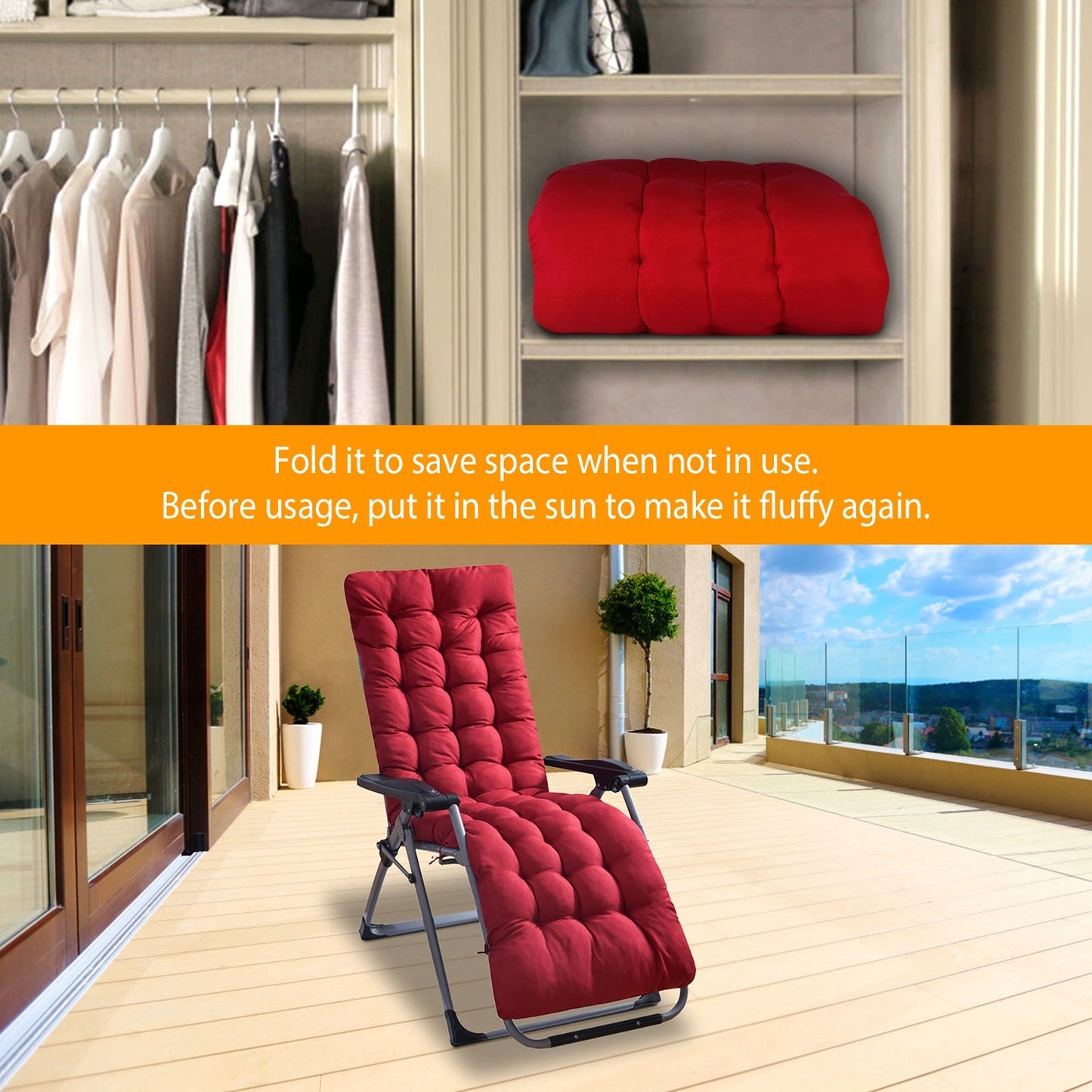 67x22in OR 71x22in Size Options Chaise Lounger Cushion Recliner Rocking Chair Sofa Mat Deck Chair Cushion