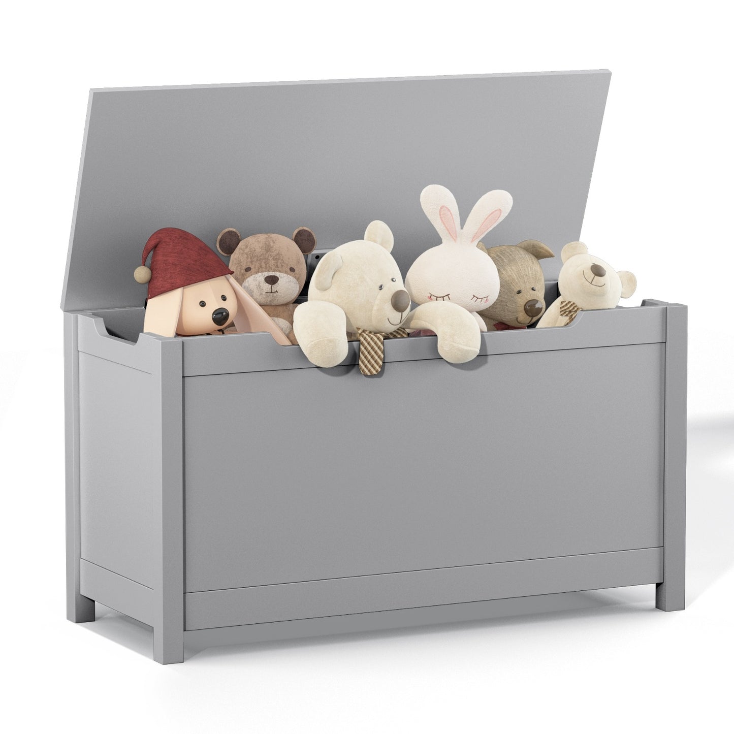 Kids Wooden Toy Box Storage With Safety Hinged Lid Gray