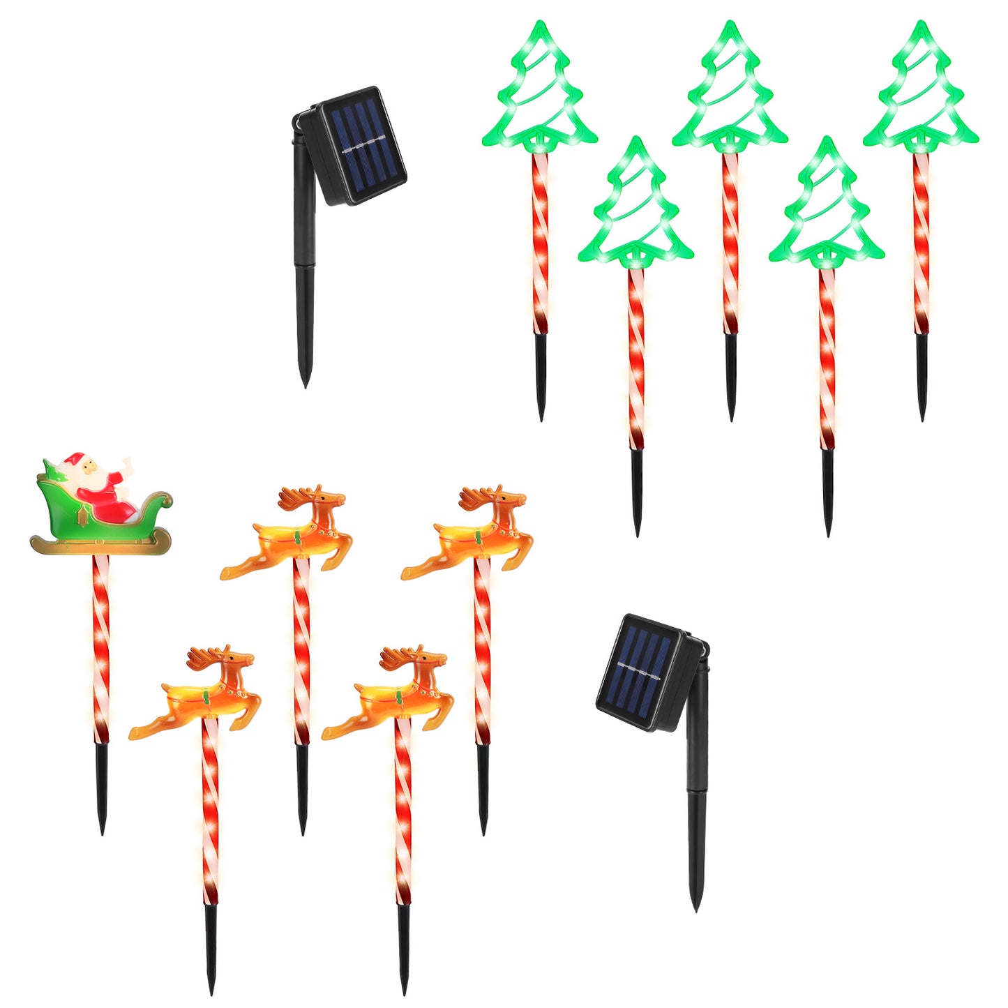 Deer Or Tree Options 5Packs Christmas Outdoor Pathway Light With 8 Modes IP44 Waterproof Xmas Decoration Stake Light Tree Candy Light For Garden Lawn Porch Yard Driveway