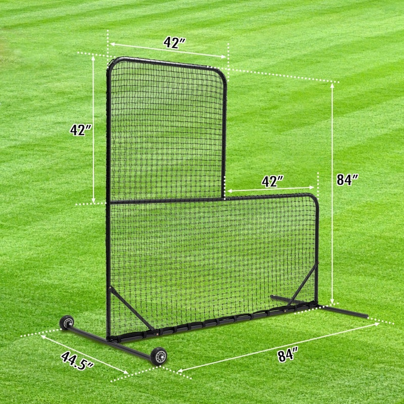 Portable Type Baseball Hitting Cage Net, Wheeled Baseball Pitching Net 84 Inches High X 84 Inches Wide, With 42 Inches X 42 Inches Opening, Including Tote Bag