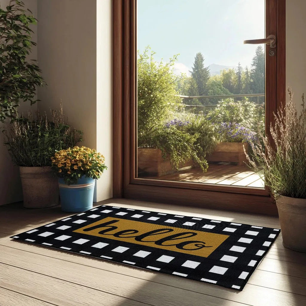 1PC Black-and-white Checkered Anti-slip Doormat, Bathrooms, And Kitchens. This StylishPrinted Mat Makes An Ldeal Housewarming Gift, Offering An Elegant Welcome And Long.lasting Durability