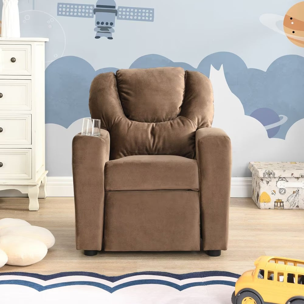 Kids Upholstered Recliner Couch With One Cup Holder