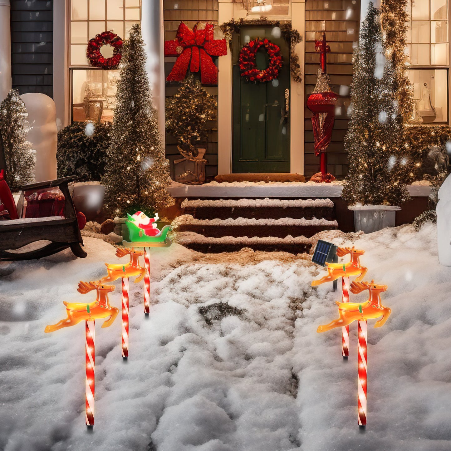 Deer Or Tree Options 5Packs Christmas Outdoor Pathway Light With 8 Modes IP44 Waterproof Xmas Decoration Stake Light Tree Candy Light For Garden Lawn Porch Yard Driveway