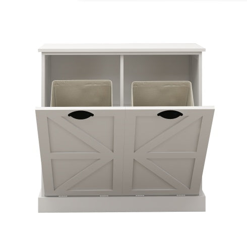 Two-Compartment Tilt-Out Laundry Sorter Cabinet-White