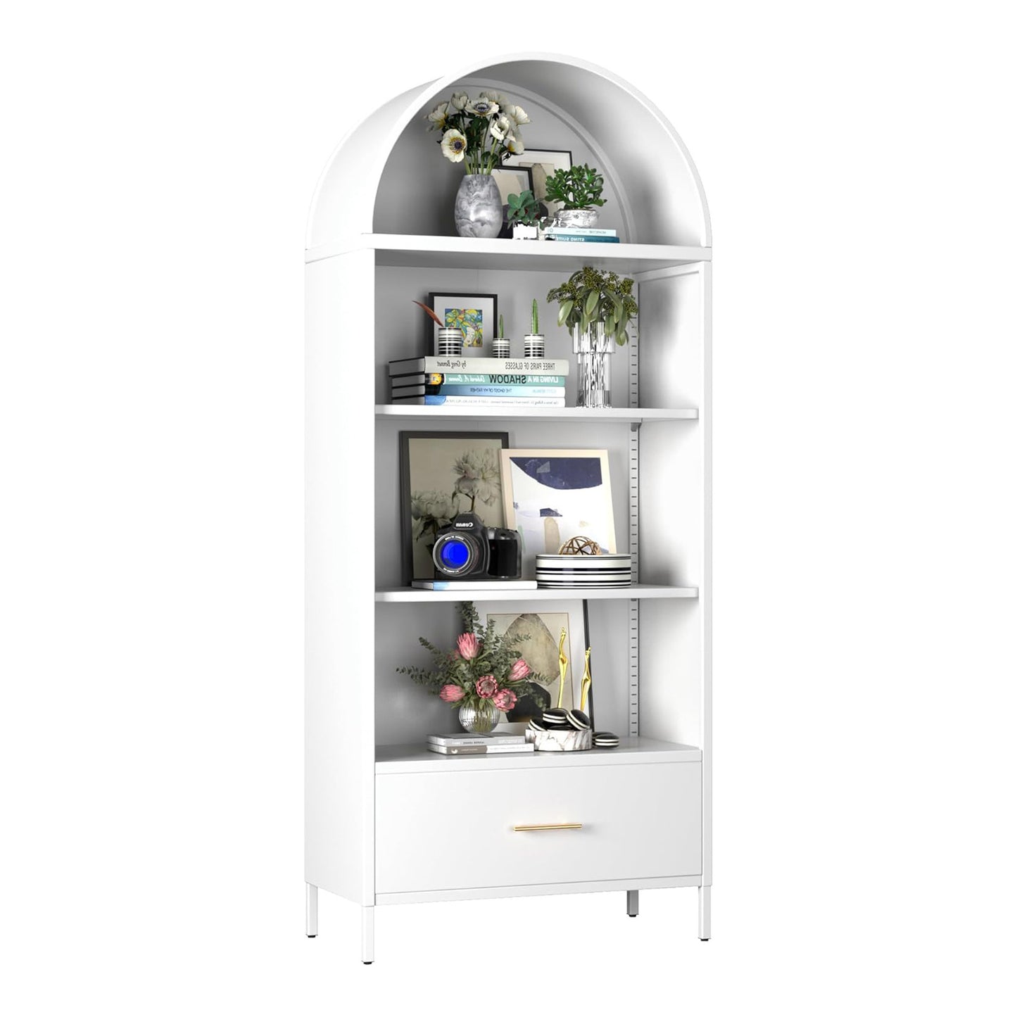Metal Arched Household Storage Cabinet In Black And White Color