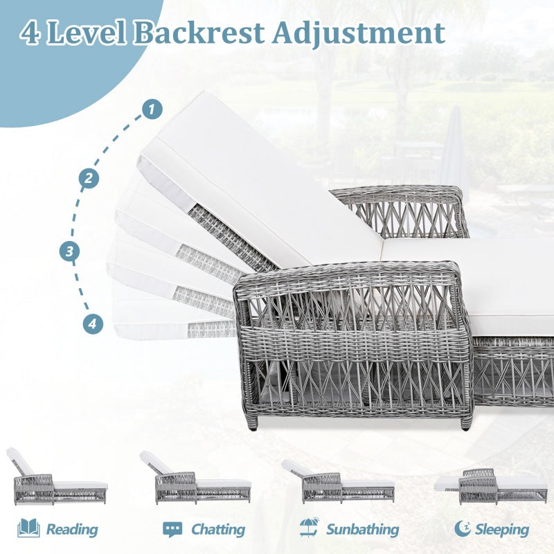 Outdoor Long Lounge Chair, Wicker Lounge Chair With Armrests, Adjustable Terrace Lounge Chair With Detachable Soft Cushions, All-weather Rattan Pool Lounge Chair, Beige Prohibited Platform Temu