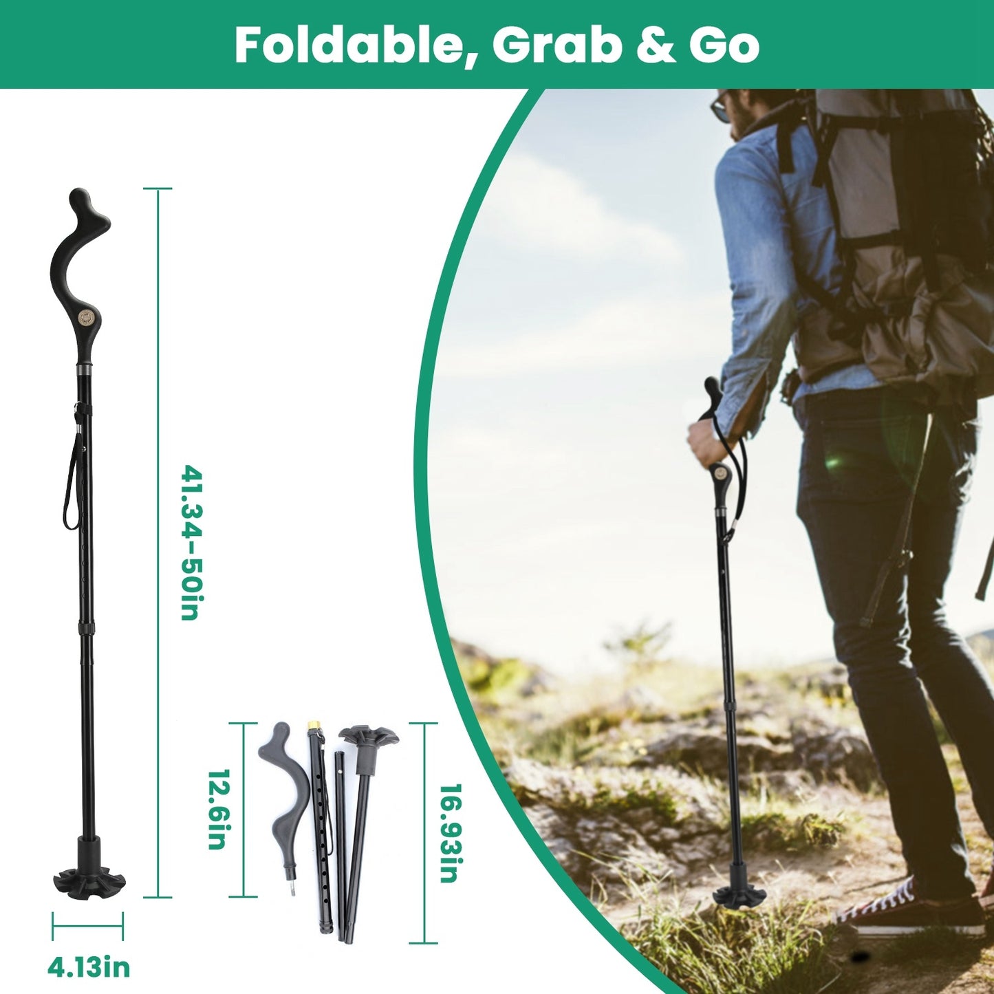 1Pc Posture Walking Cane For Men Women Old People Collapsible Walking Cane Heavy Duty Walking Stick With 10 Adjustable Heights For Hiking