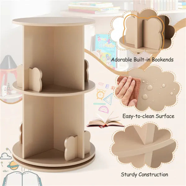 2-Tier Kids Rotating Bookshelf -  Display For Books Toys, Bear Baffles Child-Friendly Height, 22 Lbs Net Weight